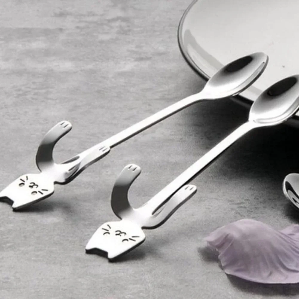 Cat Spoons Tea Spoons Stirrers Cup Hugging Kitty Cats Stainless Steel 2 PC Set